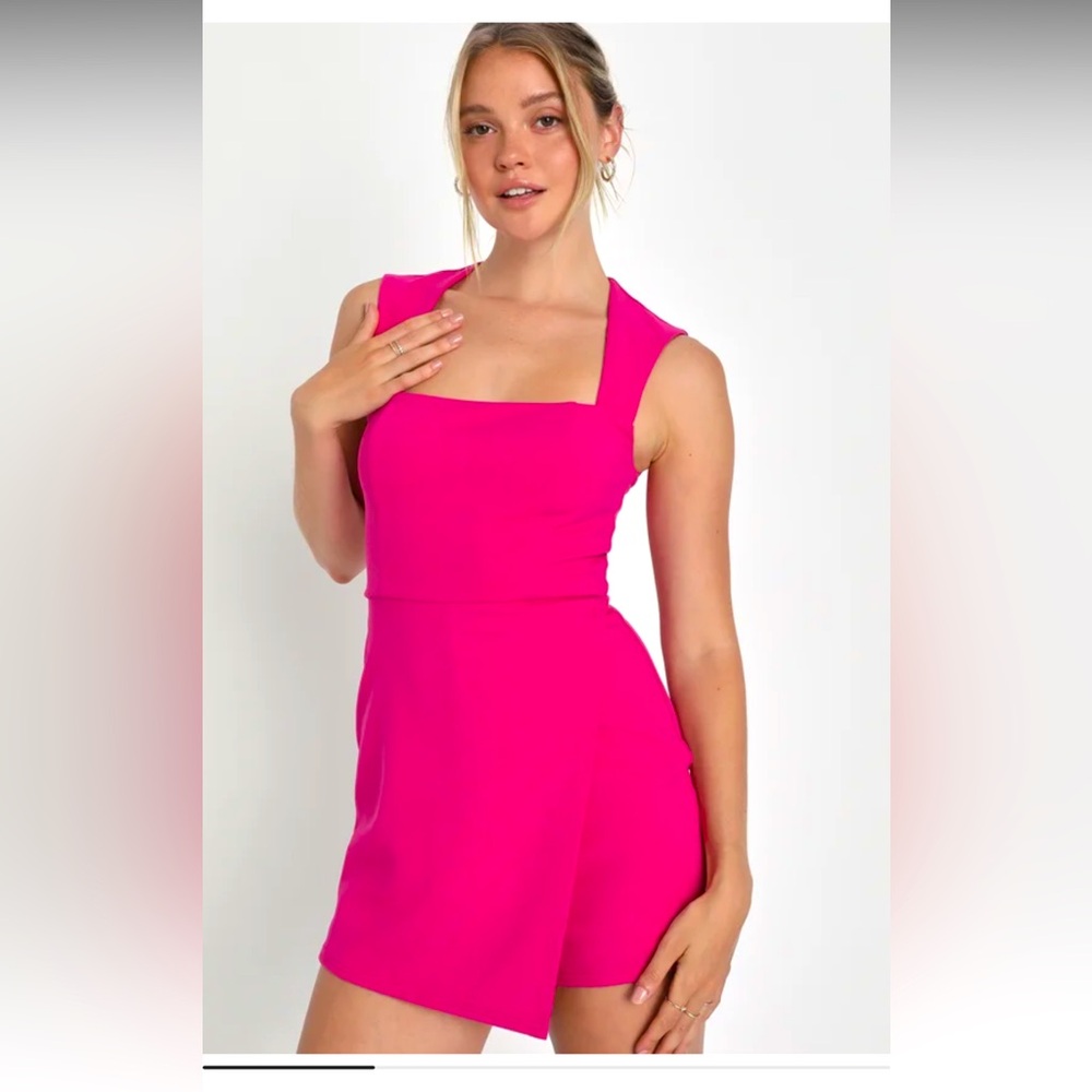 Hot pink square neck romper